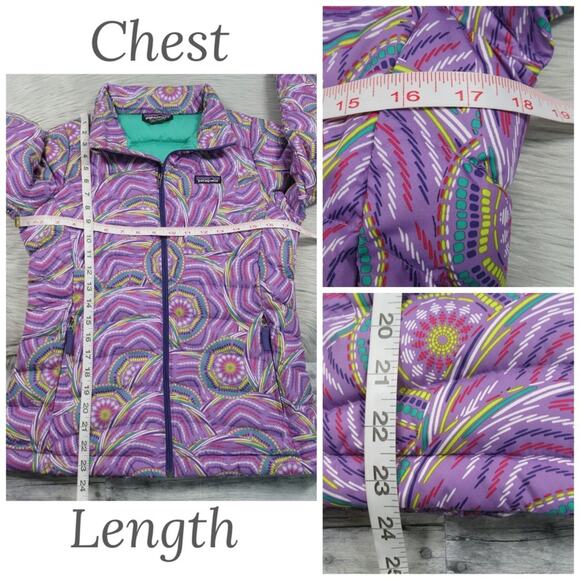 PATAGONIA Purple Printed Down Puffer Jacket Zip-Up Girls Size XL / 14 - Picture 10 of 12